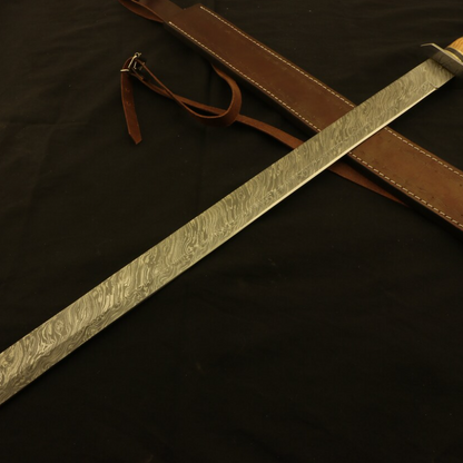 Handmade Damascus Machete Sword | Olive Pakka Wood Handle