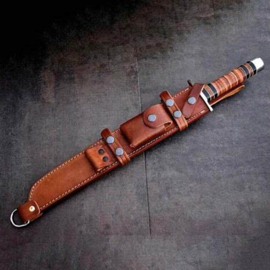 Steel Sword with Stacked Leather Wood Handle Hunting Sword