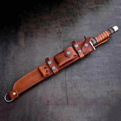 Steel Sword with Stacked Leather Wood Handle Hunting Sword