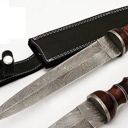 Roman Gladius Sword Dagger, Rose Wood Handle, Handmade Damascus Swords with Leather Sheath