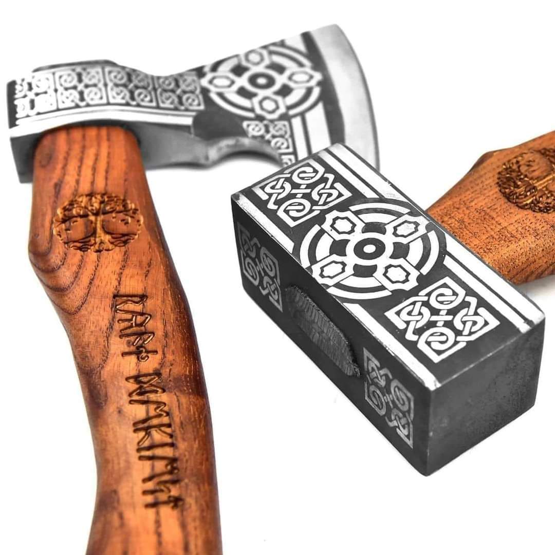 Viking Axe and Handmade Forged Hammer