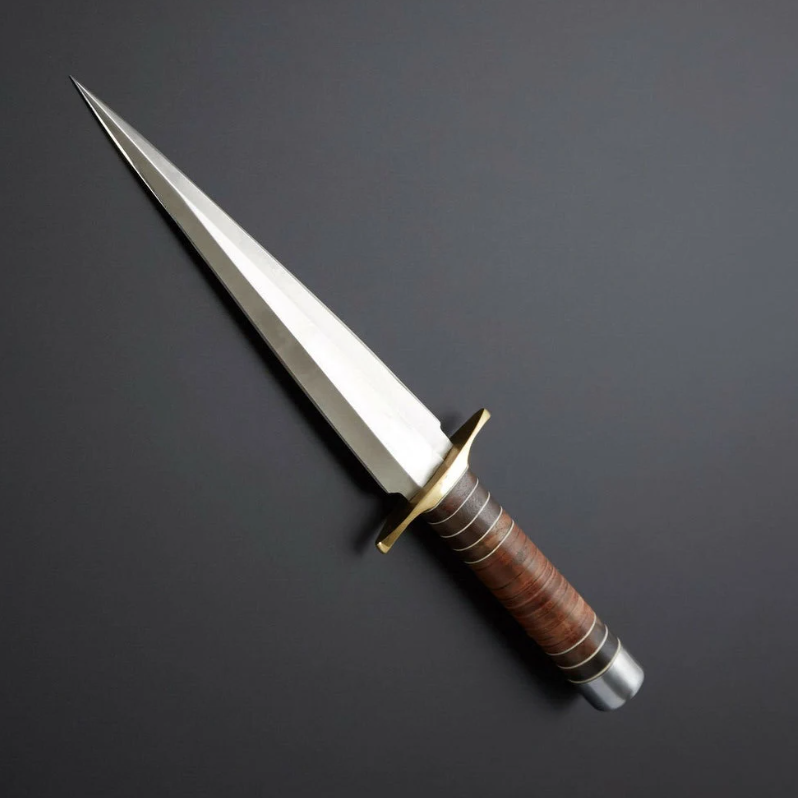 d2 steel dagger knife with beautiful leather handle included leather sheatpng