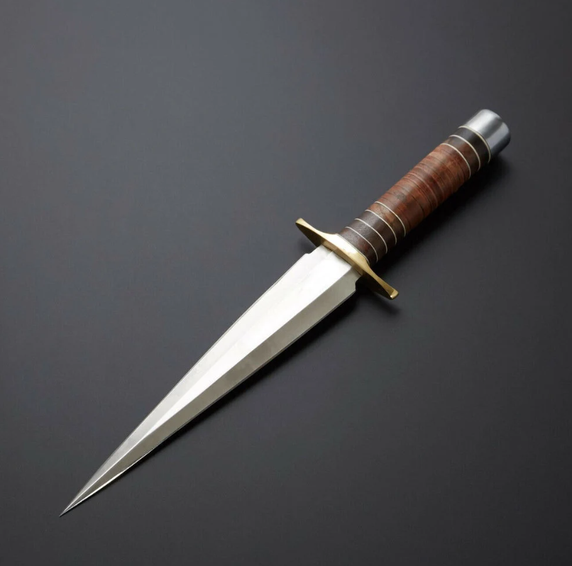 d2 steel dagger knife with beautiful leather handle included leather sheatpng