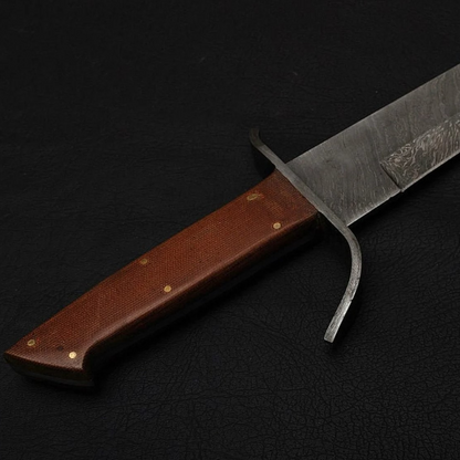 26 Custom Forged Damascus steel SWORD Handle with Brown Micarta injpg