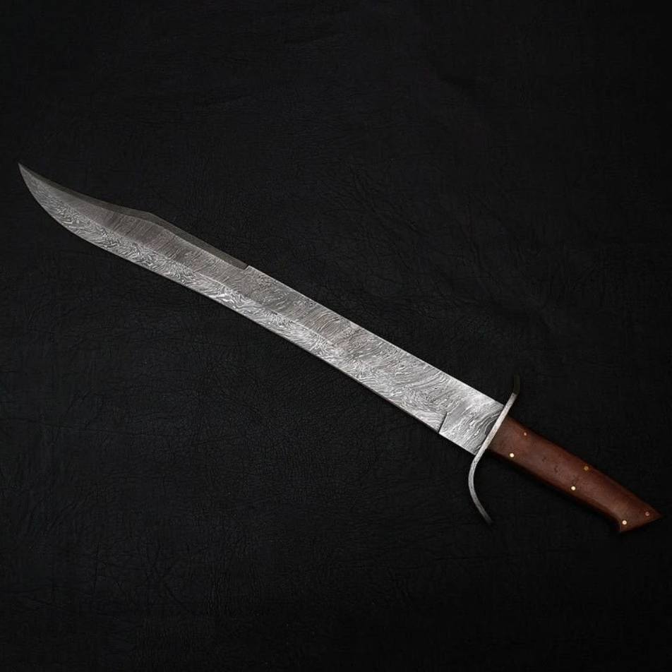 26 Custom Forged Damascus steel SWORD Handle with Brown Micarta With Leatherjpg