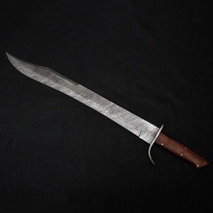 26 Custom Forged Damascus steel SWORD Handle with Brown Micarta With Leatherjpg