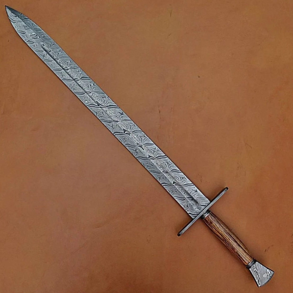 34customforgeddamascussteelsword for slaejpg