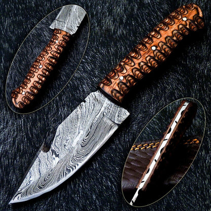 Damascus Full Tang Skinning Hunting Knife Blade Gut Hook Blade with Cover