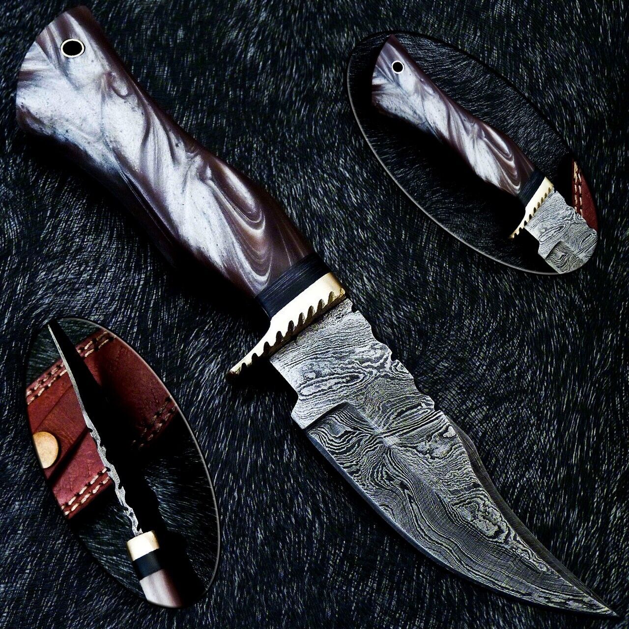 Hand Forged Damascus Full Tang Bowie Hunting Knife For Camping With Sheath