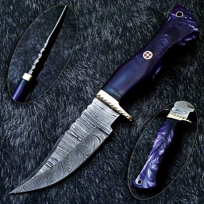 Handmade Damascus Full Tang Bowie Hunting Knife