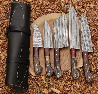 Carbon steel Chef knives, Of 5Pieces, Custom Handmade, Handmade Chef knives Set ,Personalized Gift For Mother