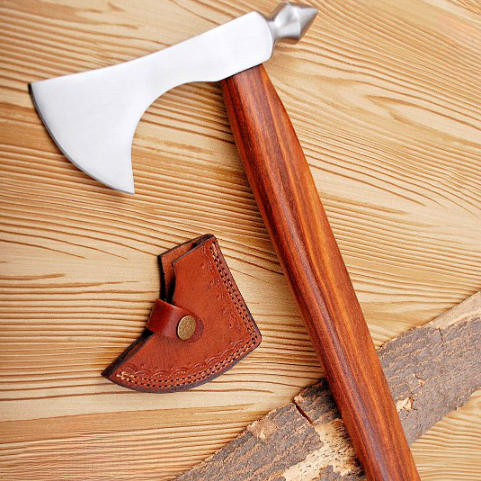 Cocobolo Wood Handle Axe, Carbon Steel Axe Hand Forged with Sheath