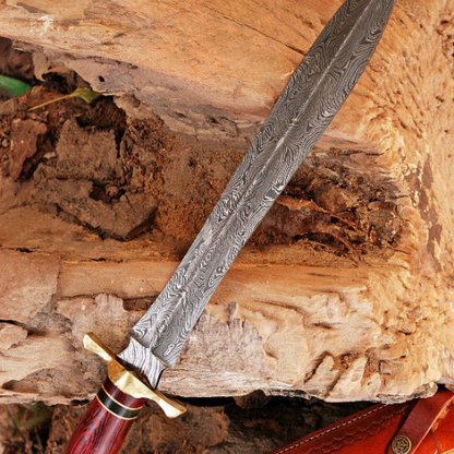 Double Edge Blade Sword Hand Forged Pakka Wood with Guard Handle