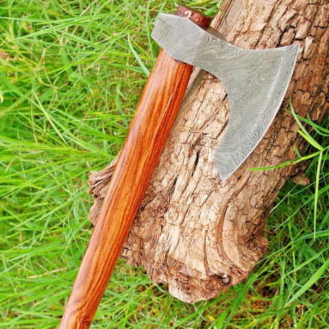 Handmade Forged Damascus Steel Blade Axe Cocobolo Wood Handle