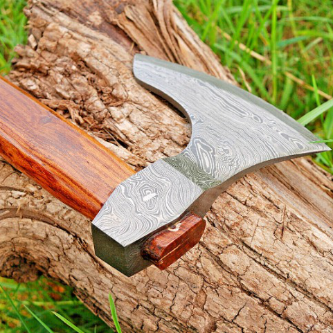Handmade damascus steel viking throwing axe near me in californiajpg