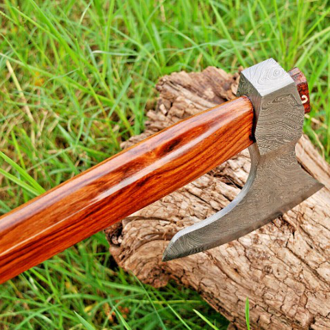 Handmade damascus steel viking throwing axe near me in texasjpg