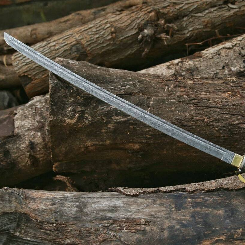 Custom handmade hand forged damascus steel katana sword combat survival sword near me in europejpg