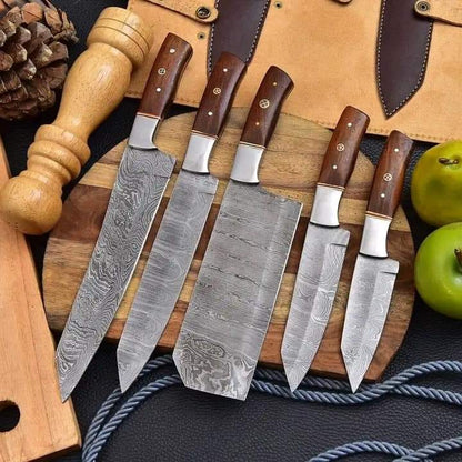 Carbon-steel-Chef-knives, Of 5Pieces, Custom Handmade, Handmade Chef knives Set ,Personalized Gift For Mother