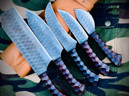 5Piece Carbon Steel Chef Knives Set
