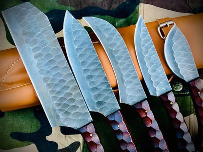 Carbon-steel-Chef-knives, Of 5Pieces, Custom Handmade, Handmade Chef knives Set ,Personalized Gift For Mother