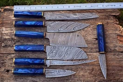 Carbon-steel-Chef-knives, Of 7Pieces, Custom Handmade, Handmade Chef knives Set ,Personalized Gift For Mother