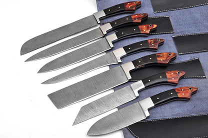 Carbon-steel-Chef-knives, Of 7Pieces, Custom Handmade, Handmade Chef knives Set ,Personalized Gift For Mother