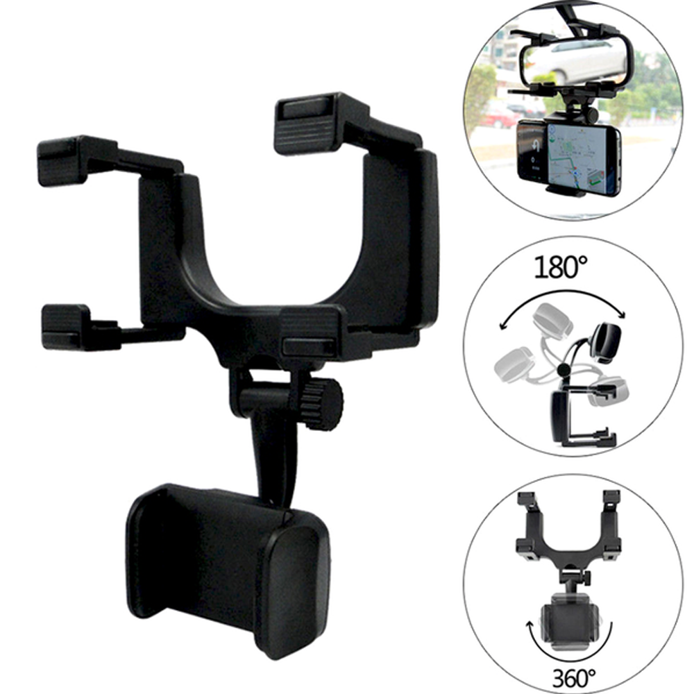 Compact Phone Holder Car Rear View Mirror | Mount Mobile Phone With Rotatable Holder 5