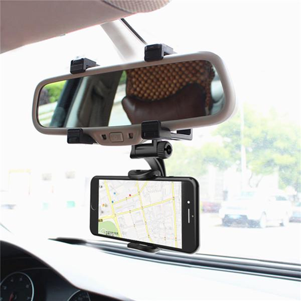 Compact Phone Holder Car Rear View Mirror | Mount Mobile Phone With Rotatable Holder 2