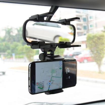 360-Degree Rotating Easy-to-Install Versatile Rear View Mirror Phone Holder