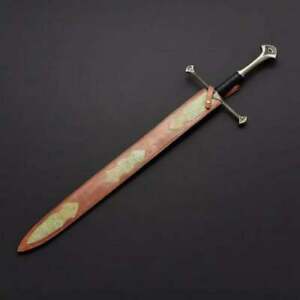 Custom handmade hand forged damascus steel narsl sword with black leather handle near me in california.jpg