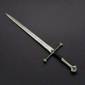 Custom handmade hand forged damascus steel narsl sword with black leather handle near me in lowa.jpg