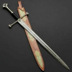 Custom handmade hand forged damascus steel narsl sword with black leather handle near me in new york.jpg