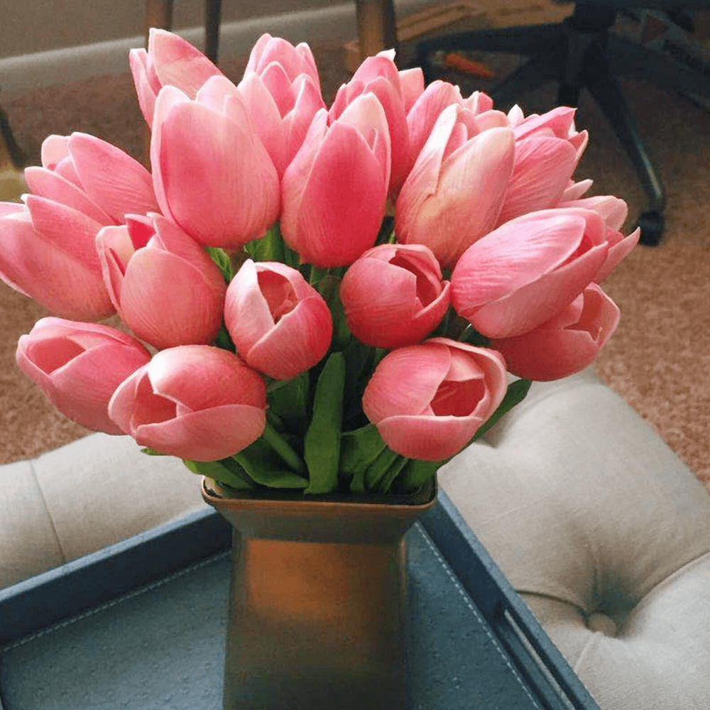 Durable Artificial Tulip Bouquet | Ever-Fresh & Soft Real Touch Tulip Flowers | PU Soft & Luxurious Fake Tulips