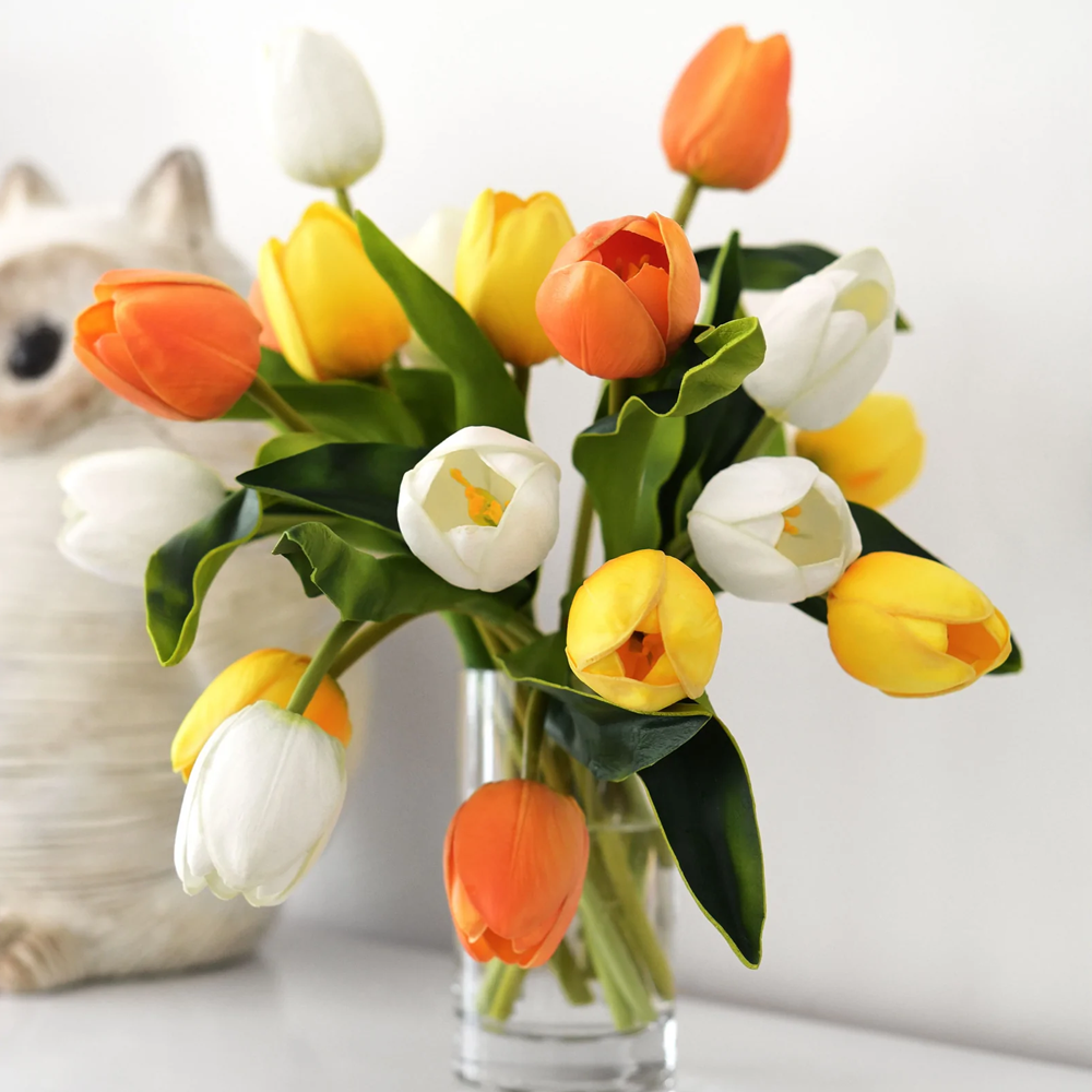 durableartificialtulipbouqueteverfreshsoftorangewhiteandyellowpng