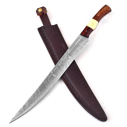 Germanic Style Single-Edged Long Sword Damascus steel Full Tang