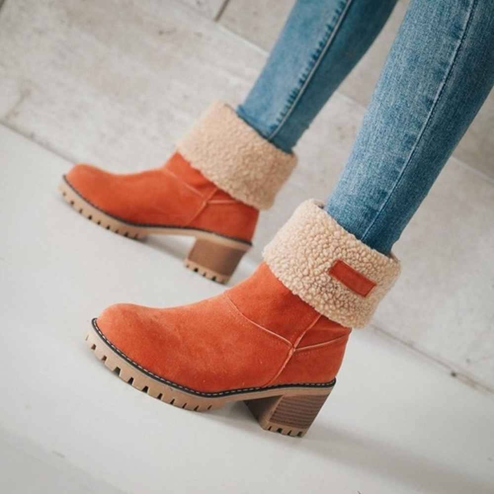 Women's Classy Block Heel Snow Boots Rust Orange