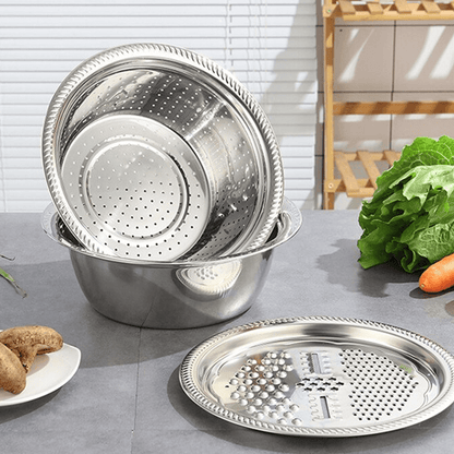 Multifunctional Stainless Steel Drain Basket | Vegetable Slicer Grater For Kitchen| 3 In 1 Cheese Grater Drain Basin3