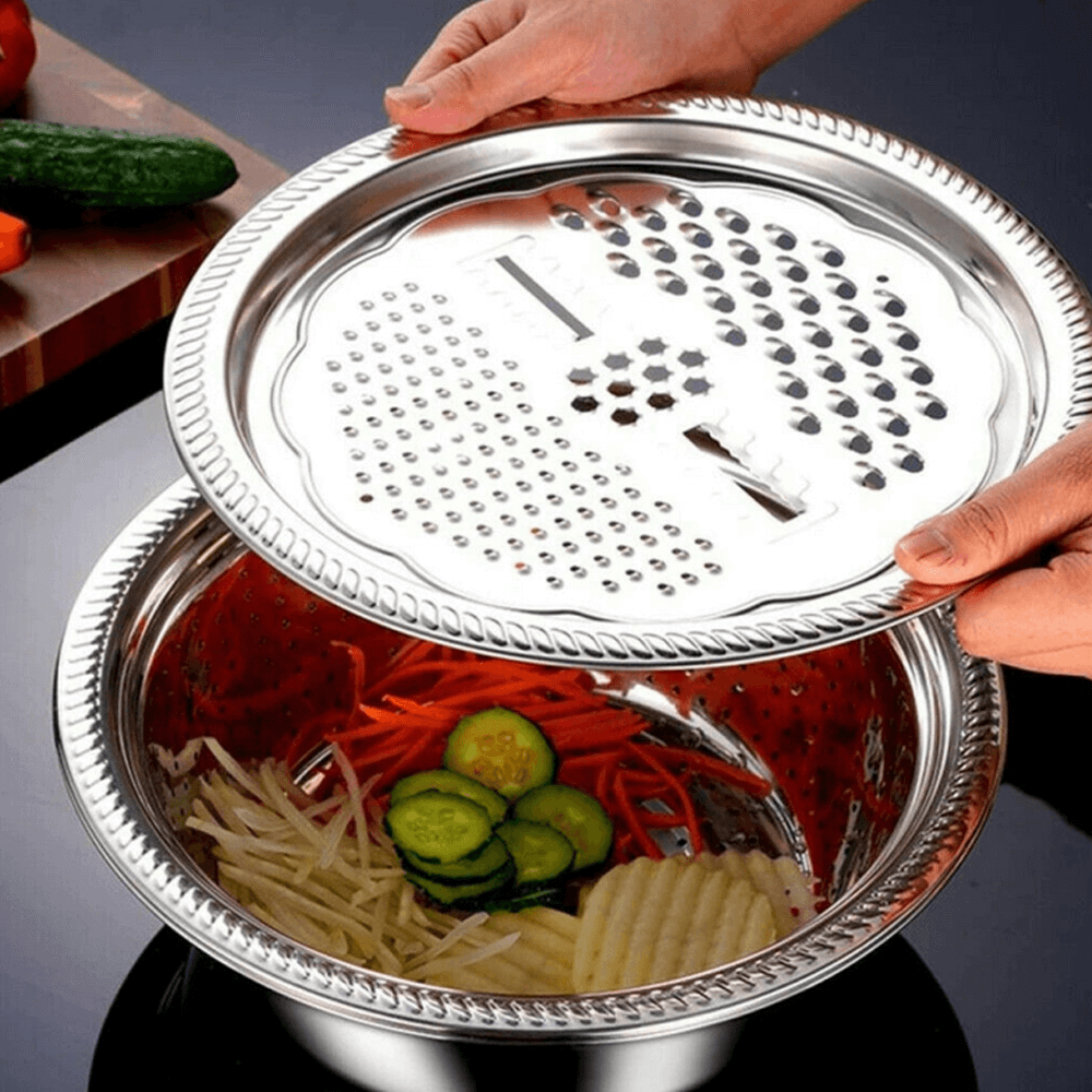 Multifunctional Stainless Steel Drain Basket | Vegetable Slicer Grater For Kitchen| 3 In 1 Cheese Grater Drain Basin5