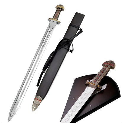 Legendary Viking Sword of Kings | Ragnar & Bjorn Inspired Functional Viking Sword | Rune-Etched Blade with Wall Plaque