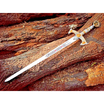 Medieval Knights Templar Sword | King Arthur–Inspired Crusader Arming Sword | Etched Stainless Steel Historical Blade