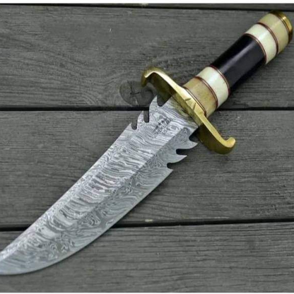 Customizable Damascus Hunting Knife | Hand-Forged Fixed Blade with Leather Sheath