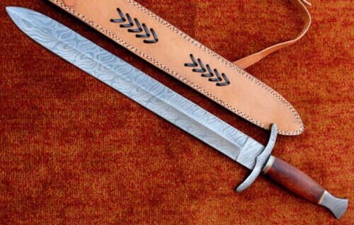 DamascusSteelVikingSwordwithRosewoodMasteryPerfectChristmasGiftforHistoryBuffs 3jpg