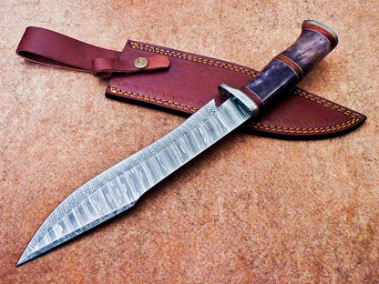 Custom Handmade Damascus Blade Camping Hunting Knife Bowie Knife,