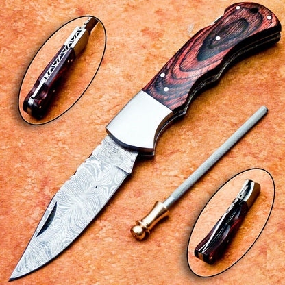 Custom Handmade Forged Damascus Folding Pocket Knife , Pocket Knife, Every Day Knife