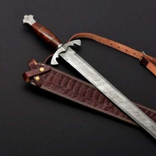BATTLE READY CUSTOM HANDMADE DAMASCUS STEEL MEDIEVAL/VIKING SWORD WITH SHEATH