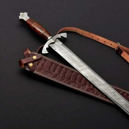 BATTLE READY CUSTOM HANDMADE DAMASCUS STEEL MEDIEVAL/VIKING SWORD WITH SHEATH