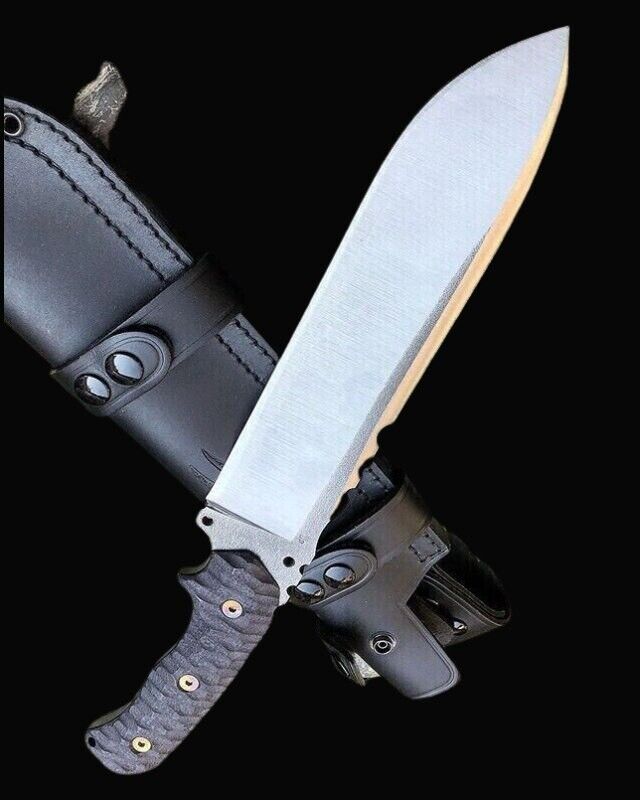 CUSTOM HANDMADE D2 STEEL BOWIE KNIFE HUNTING KNIFE WITH LEATHER SHEATH