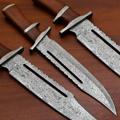 HANDMADE DAMASCUS CUSTOM WOOD/DAMASCUS SUB HILT HUNTING-BOWIE KNIFE