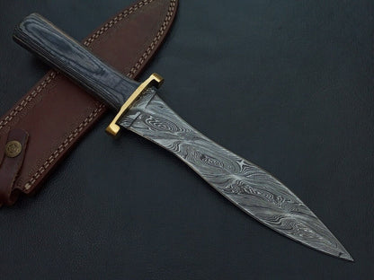 Custom Handmade Dagger Hunting Knife Damascus Steel/BLACK WOOD HANDLE W/SHEATH