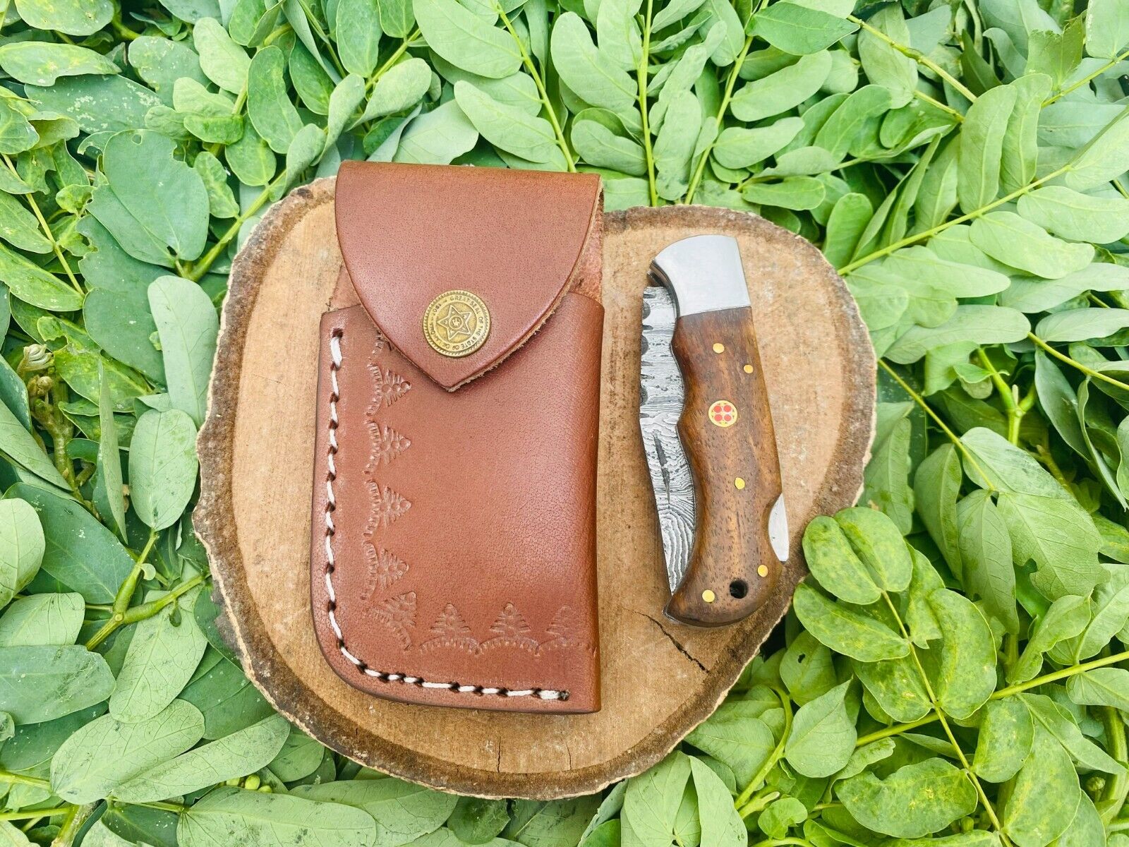 7 Handmade Damascus Steel Folding Knife  for sale